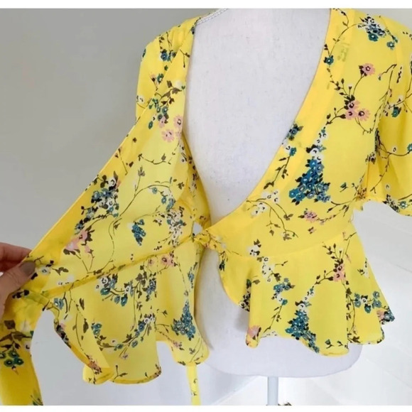 LOFT wrap yellow blouse - Picture 4 of 5